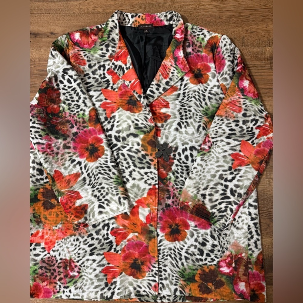 MÚLTIPLES Floral Animal Print Women's Jacket Size 1X